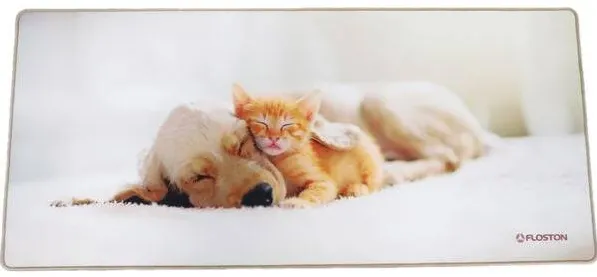Mouse pad Floston PET FRIENDS, 90 x 40cm, baza cauciucata, suprafata textila, margini cusute, Bej