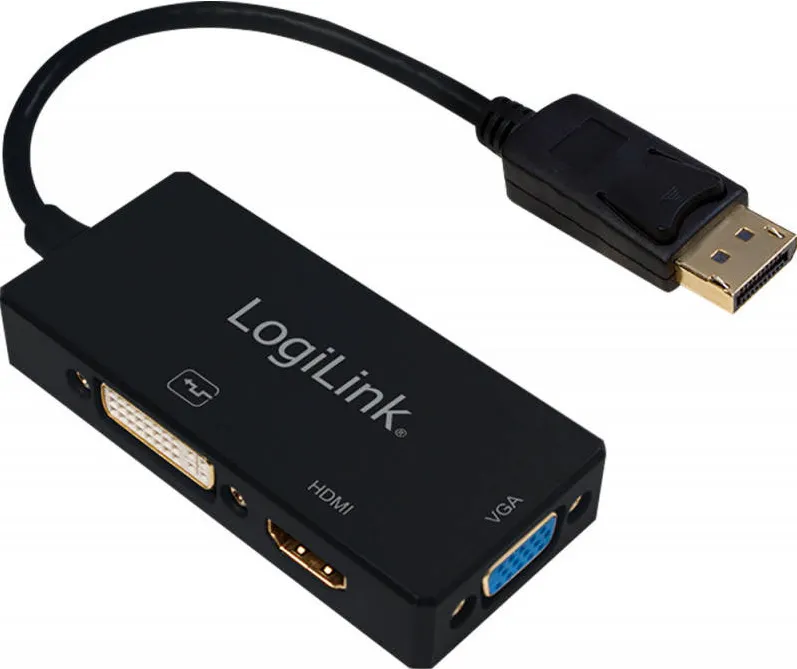 Adaptor Logilink 1x DisplayPort Male - 1x HDMI Female + 1x DVI Female + 1x VGA Female, negru