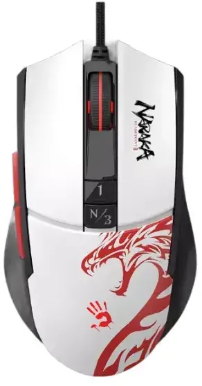 Mouse A4Tech MOUSE A4tech - gaming, "Bloody co-branded Naraka", cu fir, USB, optic, 12000 cpi, butoane/scroll 10/1, alb