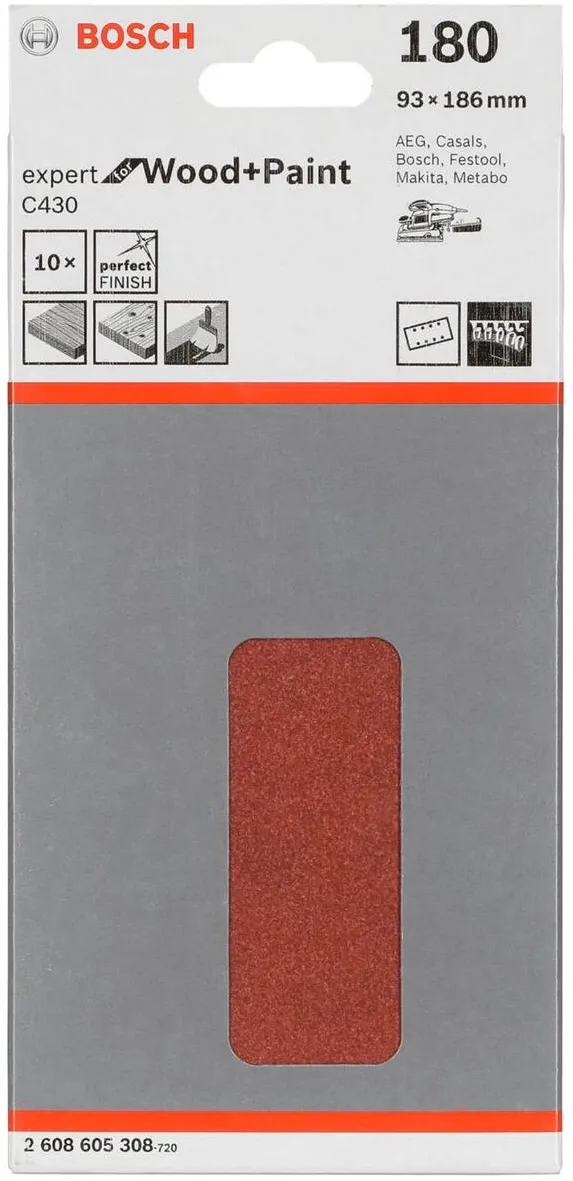 BOSCH Banda Abraziva C 430 Wood + Lacquer 93x186MM Grit 180 10 pcs