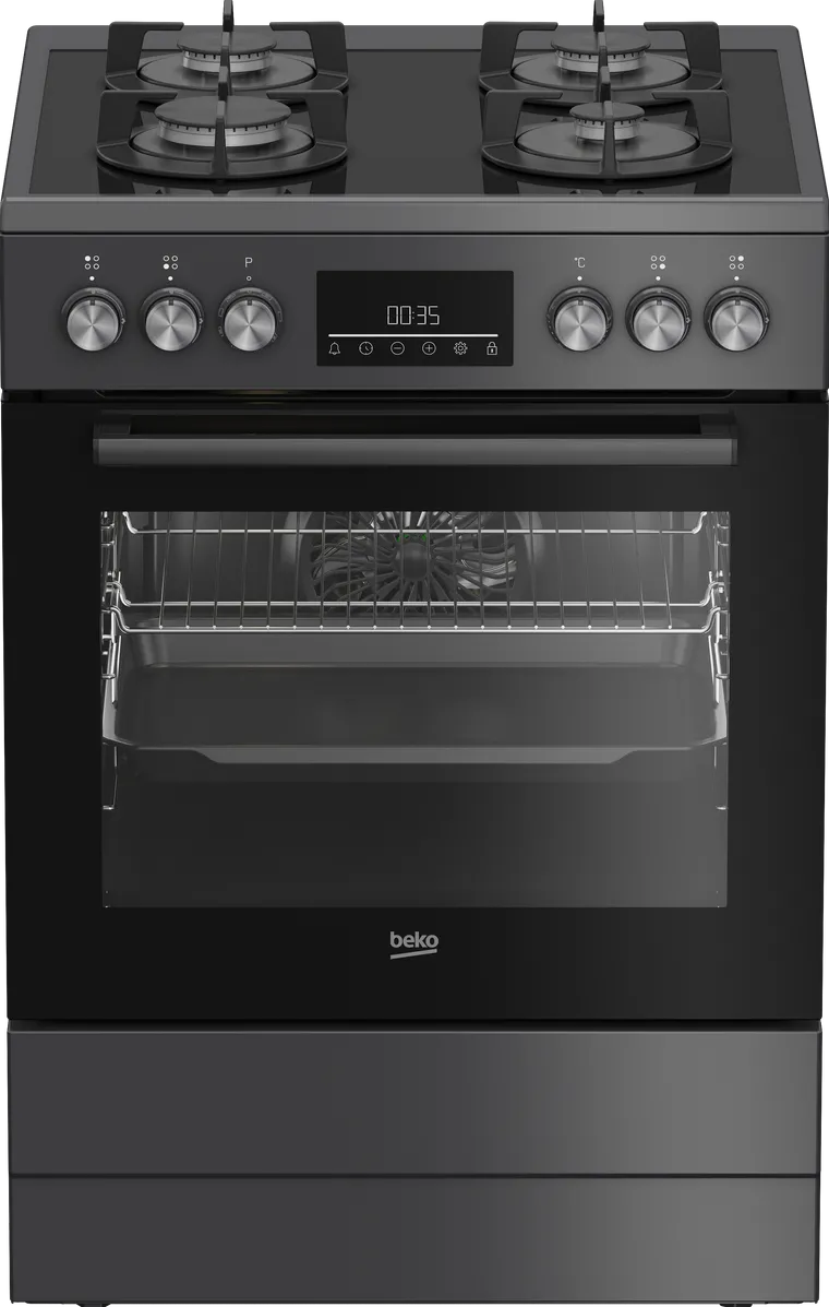 Aragaz Aragaz mixt FBM62330GADSN, plita gaz, 4 arzatoare, aprindere integrata, gratare fonta, cuptor electric, 72 l, 8 functii, Display, Clasa A, 60 cm, 3D Cooking, Antracit
