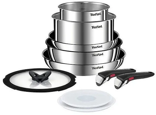 TEFAL Set de 10 piese Ingenio Emotion, tigaie 22/26 cm, cratita 24 cm, craticioare 16/20 cm, capac ermetic 16/20 cm, 2 manere detasabile, capac sticla 24 cm