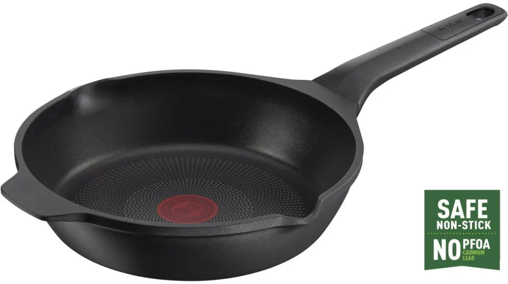 TEFAL Tigaie Robusto, 24 cm, inductie, invelis antiaderent din titan, aluminiu turnat, indicator Thermo-Signal, margini turnare, maner lateral integrat, negru