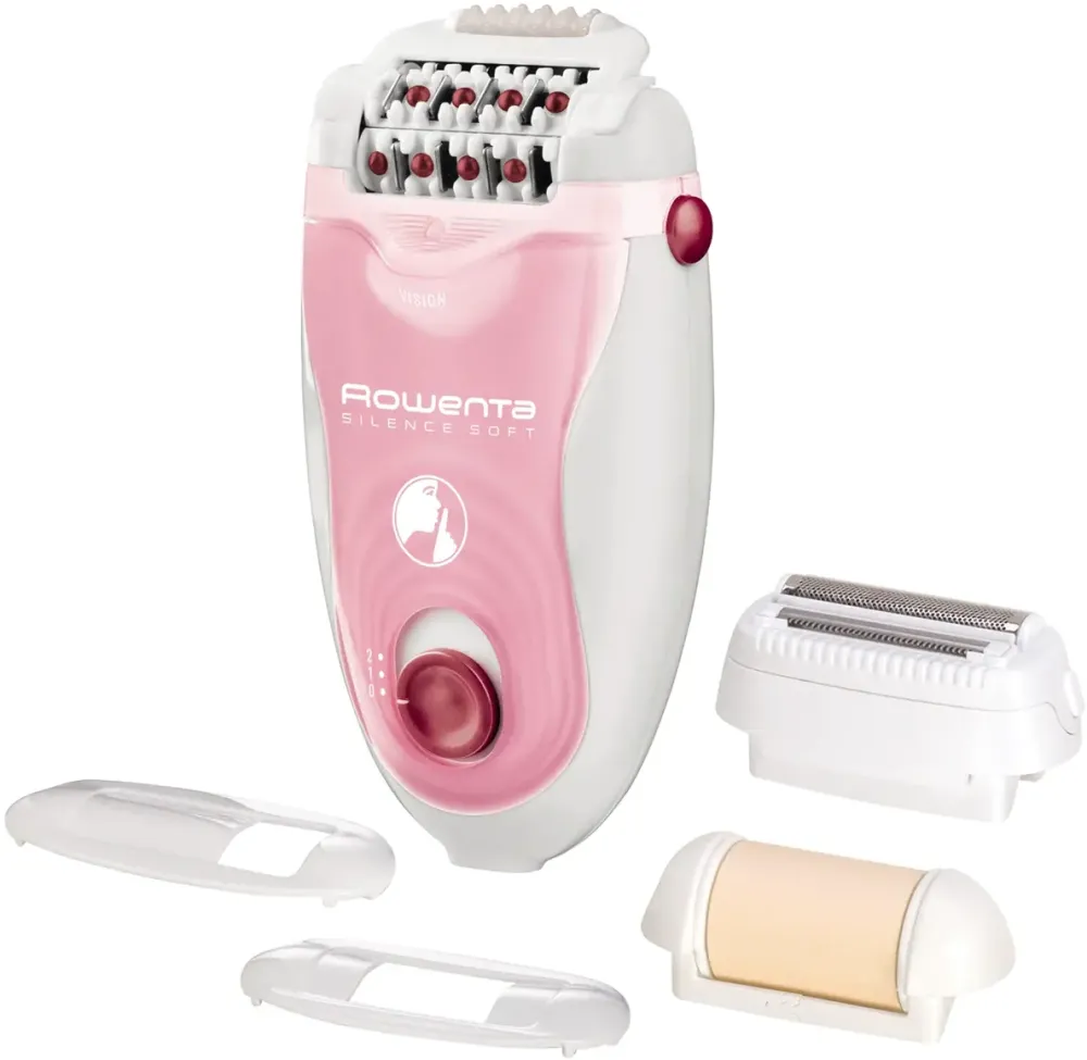 ROWENTA Epilator Silence Soft EP5640D1, 24 pensete, tehnologie avansata micro-contact, 2 viteze, 4 accesorii, sistem silentios, alb-roz