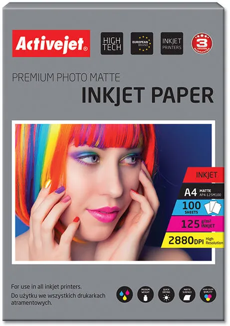 Hartie Foto ACTIVEJET AP4-125M100 matt photo paper for ink printers; A4; 100 pcs