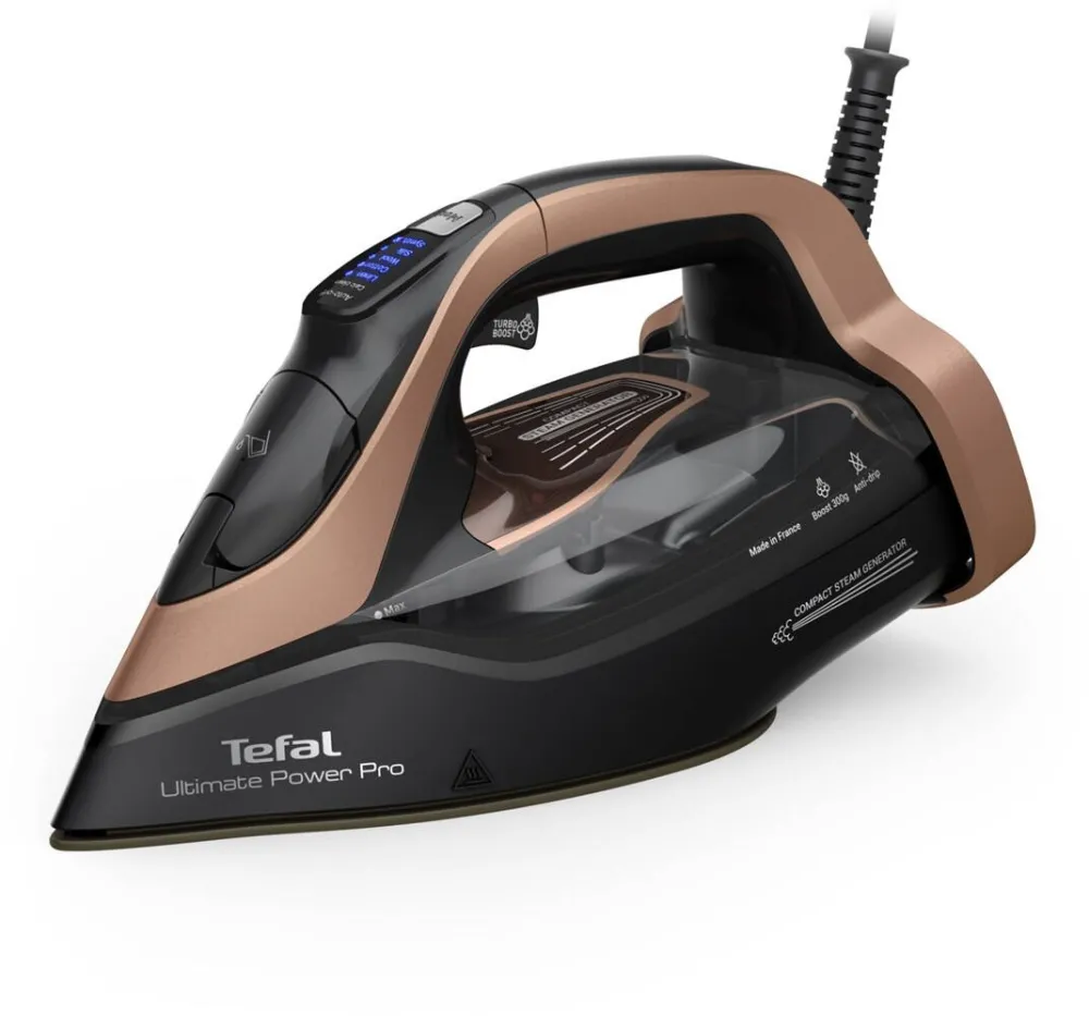 Fier de Calcat TEFAL Ultimate Power Pro FV9E50 Dry & Steam Durilium AirGlide Autoclean soleplate 3200 W Black, Copper