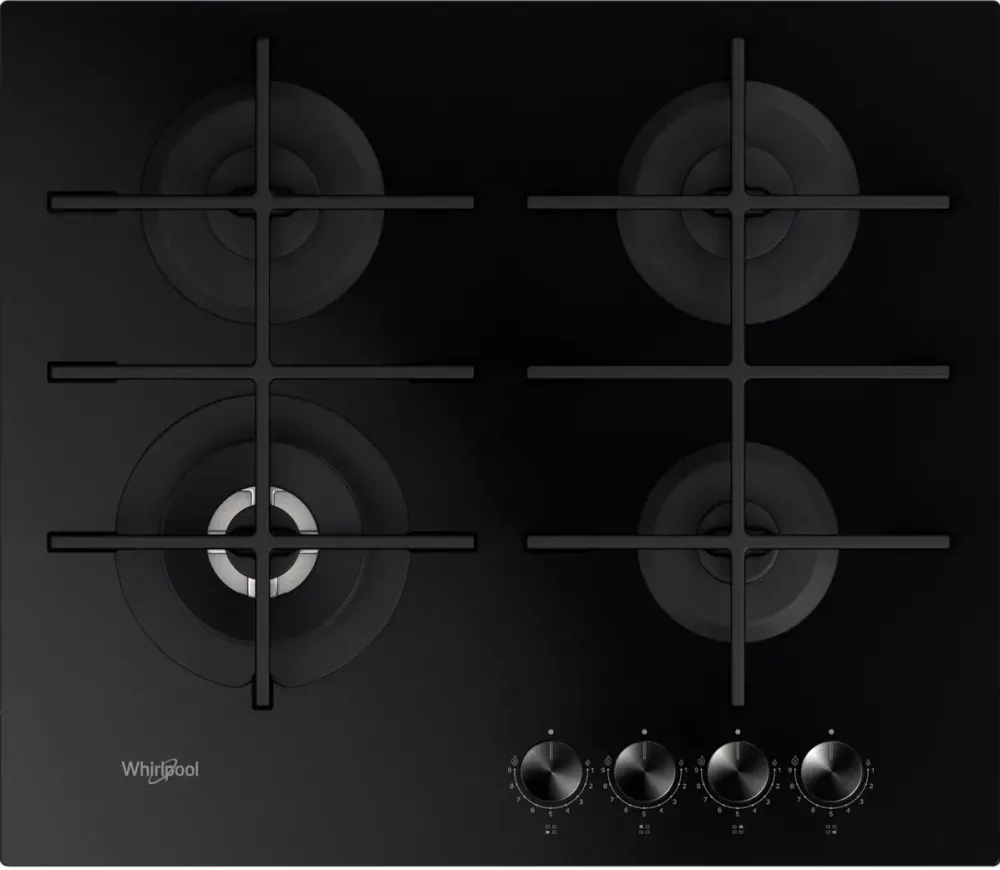 Plita WHIRLPOOL incorporabila GOWL628NBEE, Gaz, 4 arzatoare, Gratare fonta, MultiStep, 60 cm, Negru