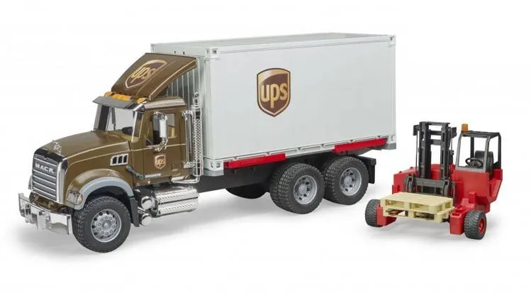Masinuta BRUDER MACK Granite UPS Logistics truck with fo