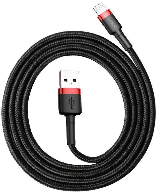Cablu de Date Baseus Cafule USB Lightning 2.4A 1m (Rosu-Negru)