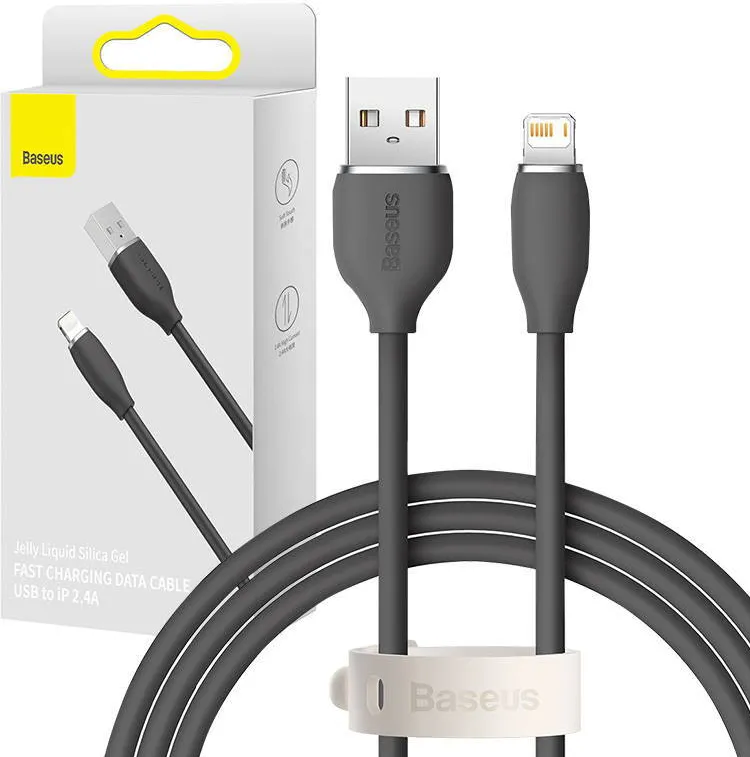 Cablu de Date Baseus Jelly  USB to Lightning, 2,4A, 1,2m Negru