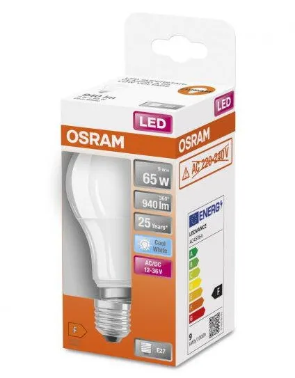 Osram Bec LED Classic A60, E27, 12-36V AC/DC, 9W (65W), 940 lm, lumina neutra (4000K), nu functioneaza la 220-240V