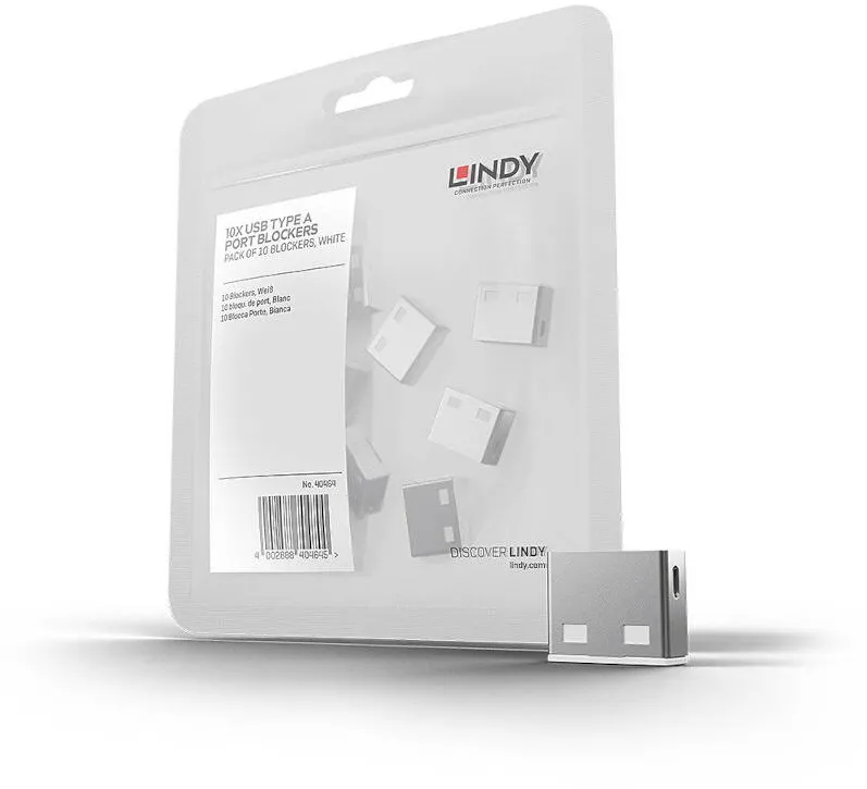 Adaptor Lindy Dispozitiv blocare port USB tip A, 10 bucati (fara cheie), alb