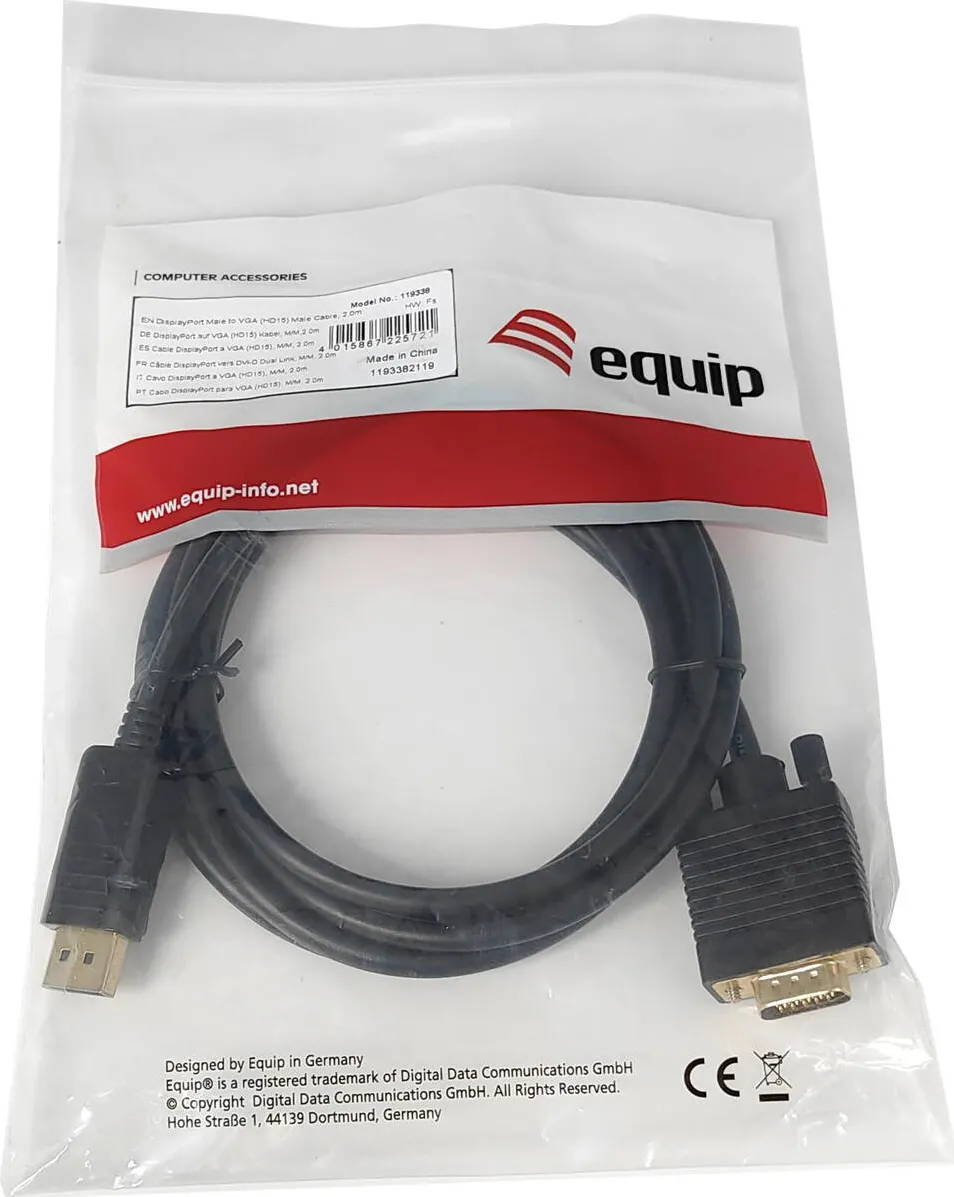 Cablu EQUIP Displayport->VGA(HD15) St/St 2.0m 1920x1200/60HZ Negru