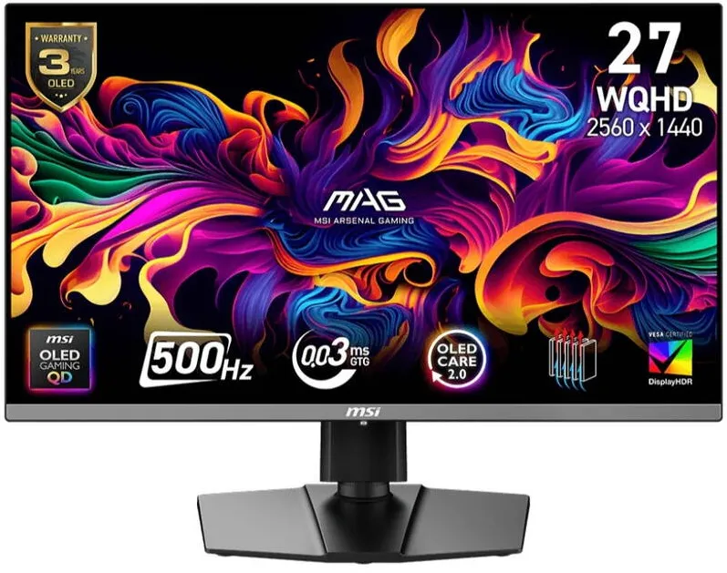 Monitor MSI MAG 272QP QD-OLED X50, 26.5 inch, WQHD, 2560 x 1440, HDMI, DisplayPort, 500 Hz, 0.03 ms, Negru 9S6-3CD79A-032