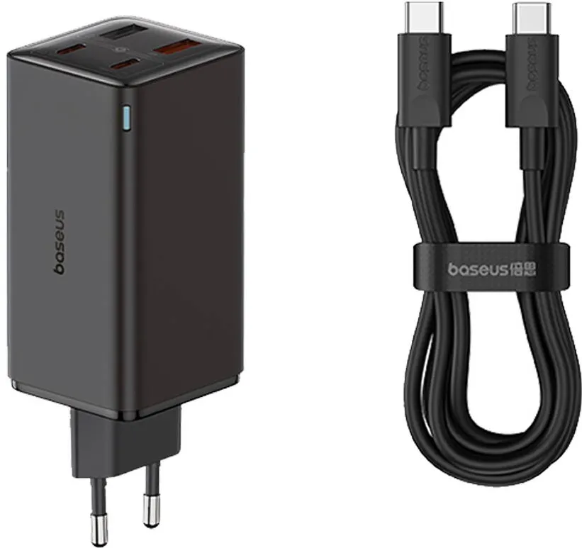Baseus Incarcator 2x USB, 2x Type-C, 100W + Cablu Type-C, 100W, 20V, 5A, 1m - Baseus GaN6 Pro (P10162705112-00) - Black