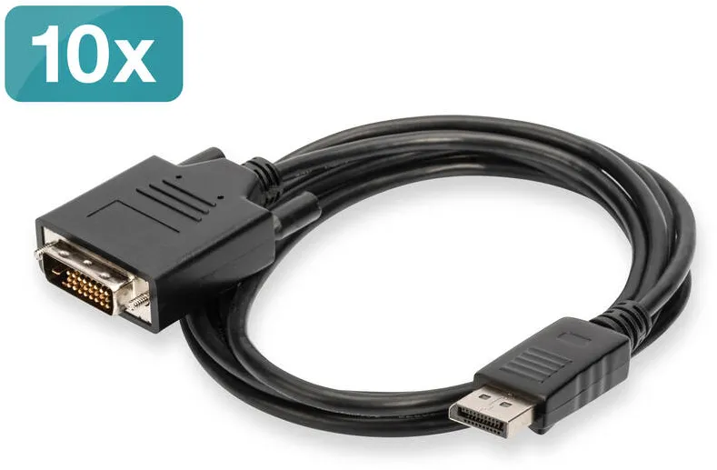 Assmann Set 10 x Cablu adaptor, DisplayPort, DP - DVI-D (Dual Link) (24+1), 2m, Negru