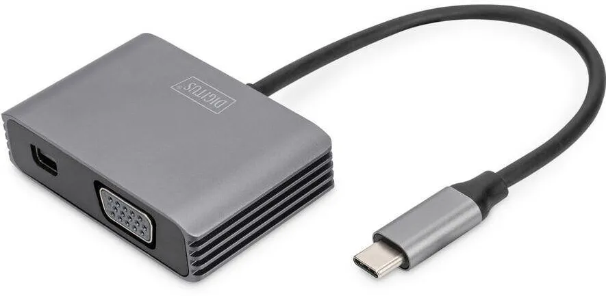 Adaptor Assmann USB-C St. -> VGA Bu./MiniDP Bu. 4K/30Hz 20cm