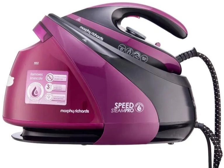 Morphy Richards Statie de calcat MUH-ISSP2U, SteamPro, 3000 W, Capacitate 1.6 L, 7 bari, Talpa ceramica, Tehnologie AutoClean (Violet)