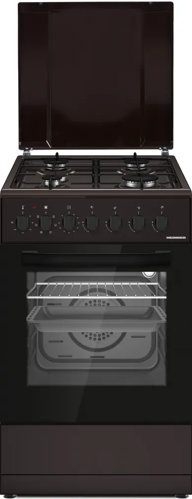 Aragaz mixt HEINNER HFSC-S60LITGC-BRW 4 arzatoare cuptor electric