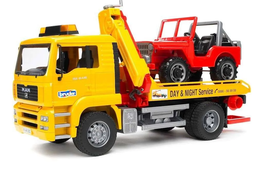 Masinuta BRUDER Tow truck with cross country vehicle MAN TGA