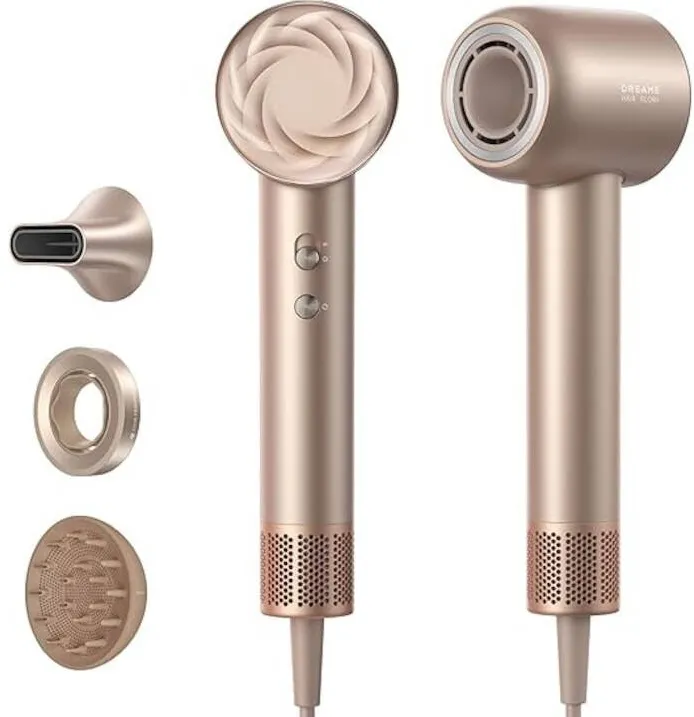 Dreame Uscator de par Hair Glory Mix, cu viteza mare, 3 duze magnetice, control al temperaturii NTC, 300 milioane ioni negativi/cm³, motor de 110.000 RPM, culoare auriu