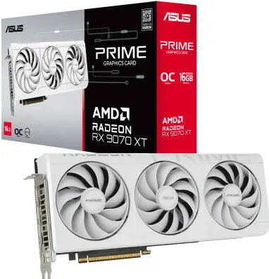 Placa Video Asus Radeon RX 9070 XT PRIME WHITE OC Edition, RDNA4, GDDR6, White