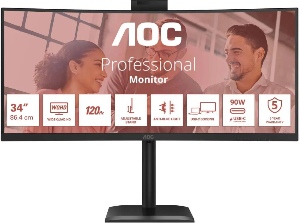 Monitor AOC CU34E4CW Curved 34" 3440x1440/21:9/350cd/m2/4ms HDMI, DisplayPort, USB, Audio out