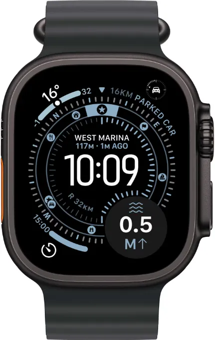 Smartwatch Apple Watch Ultra 3 Titanium, 1.98 inch, 5G, Curea Silicon, Black - Black Ocean Band