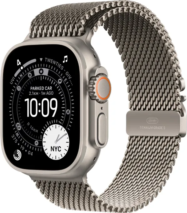 Smartwatch Apple Watch Ultra 3 Titanium, 1.98 inch, 5G, Curea Titan Medium, Natural - Natural Titanium Milanese Loop
