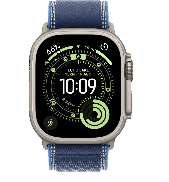 Smartwatch Apple Watch Ultra 3 Titanium, 1.98 inch, 5G, Curea Nylon M/L, Natural - Blue/Bright Blue Trail Loop