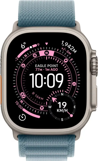 Smartwatch Apple Watch Ultra 3 Titanium, 1.98 inch, 5G, Curea Nylon Small, Natural - Light Blue Alpine Loop