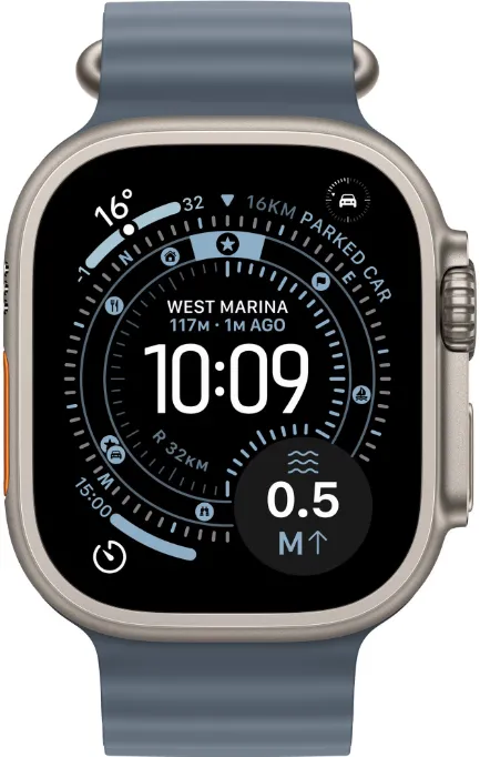 Smartwatch Apple Watch Ultra 3 Titanium, 1.98 inch, 5G, Curea Silicon, Natural - Anchor Blue Ocean Band