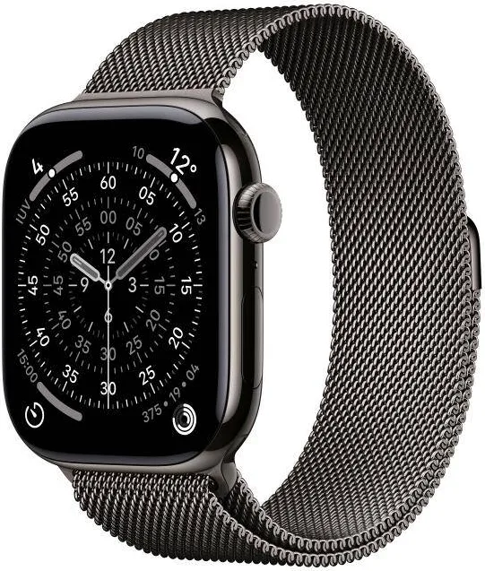 Smartwatch Apple Watch Series 11 Titanium, 1.96 inch, 5G, Curea Otel inoxidabil S/M, Slate - Slate Milanese Loop