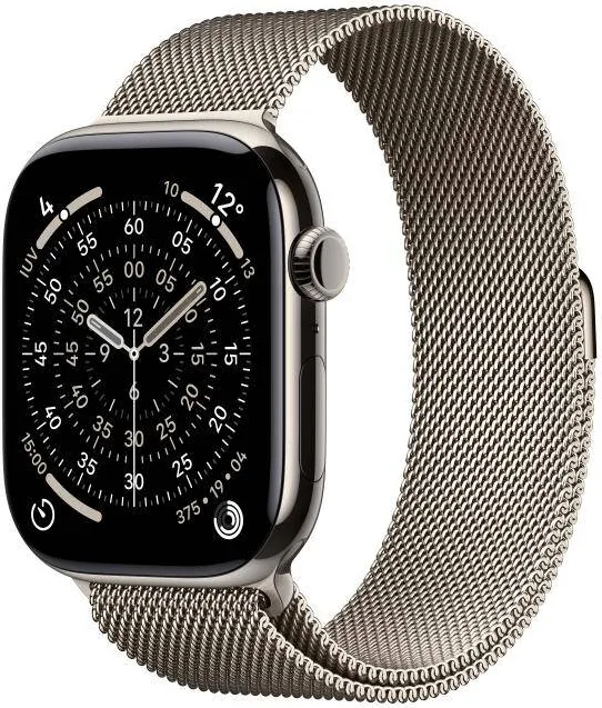 Smartwatch Apple Watch Series 11 Titanium, 1.96 inch, 5G, Curea Otel inoxidabil M/L, Natural - Natural Milanese Loop