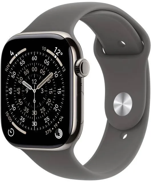 Smartwatch Apple Watch Series 11 Titanium, 1.96 inch, 5G, Curea Silicon M/L, Natural - Stone Grey Sport Band