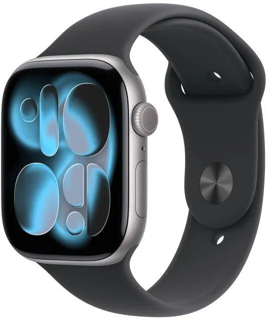 Smartwatch Apple Watch Series 11 Aluminium, 1.96 inch, Curea Silicon M/L, Space Grey - Black Sport Band