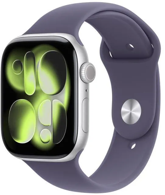 Smartwatch Apple Watch Series 11 Aluminium, 1.96 inch, 5G, Curea Silicon S/M, Silver - Purple Fog Sport Band