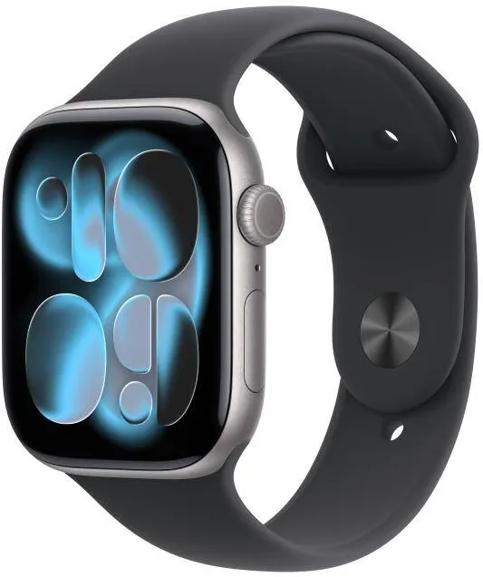Smartwatch Apple Watch Series 11 Aluminium, 1.96 inch, 5G, Curea Silicon M/L, Space Grey - Black Sport Band