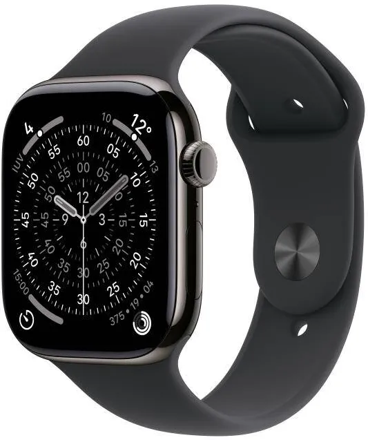 Smartwatch Apple Watch Series 11 Titanium, 1.77inch, 5G, Curea Silicon M/L, Slate - Black Sport Band