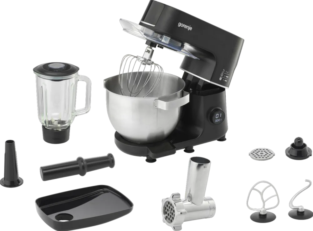 Mixer GORENJE MMC1000SCB Kitchen Machine, 1000 W, Bowl capacity 6 L, Number of speeds 12, Built-in Scales, Black