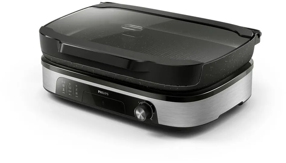 Philips Gratar HD6212/90 de masa cu capac de sticla, negru/otel inoxidabil