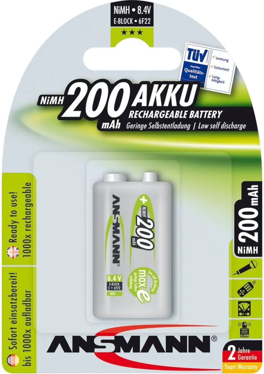 Ansmann Acumulator/Incarcator 1 maxE NiMH rech.bat. 9V block 200 mAh 5035342