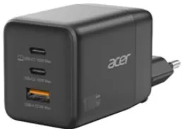 Acer Acer GaN charger, 2 x USB-C + 1x USB-A ports, Black