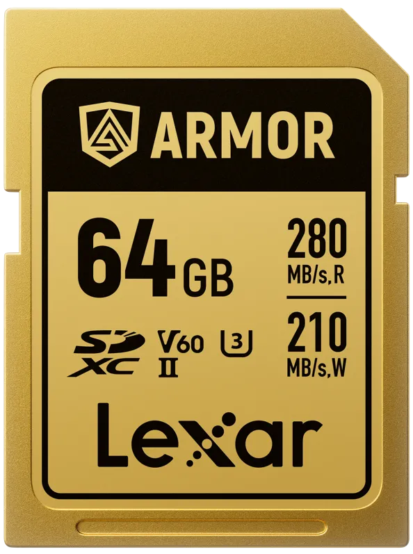 Card de Memorie Lexar SDXC ARMOR Gold UHS-II U3, Stainless Steel, IP68 R280/W210 (V60) 64GB