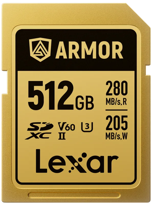 Card de Memorie Lexar SDXC ARMOR Gold UHS-II U3, Stainless Steel, IP68 R280/W210 (V60) 512GB