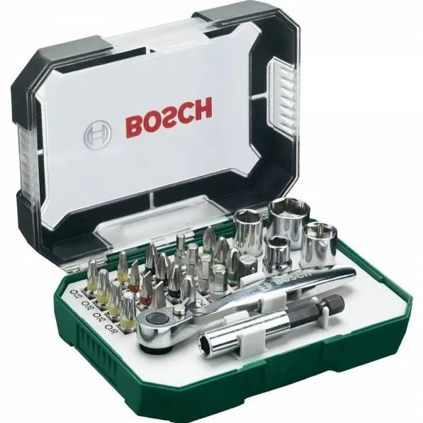 BOSCH 2607017322 - Set capete de insurubare si chei tubulare, -, 26 bucati, prelungitor insurubare inclus, surubelnita cu clichet