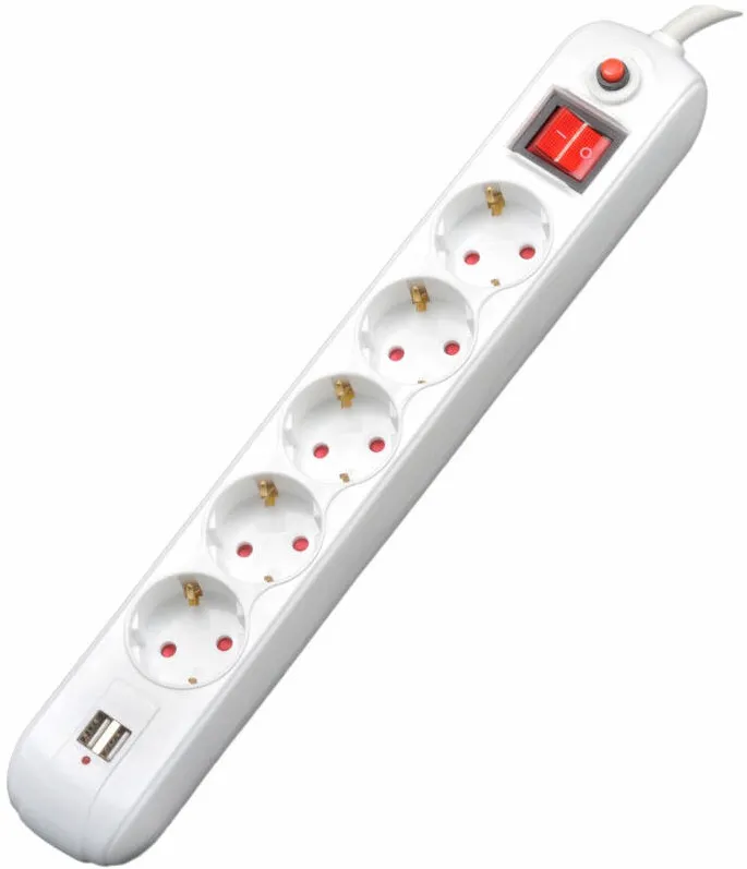 Spacer Externsion 4.5m, 2x USB, 5x Schuko, White