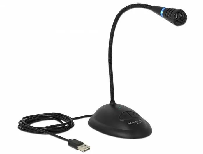 Microfon DELOCK USB  cu suport si buton silentios + pornire / oprire