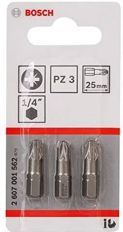 BOSCH 2607001562 - 3pcs PZ Screwdriver Bit PH3 XH 25mm