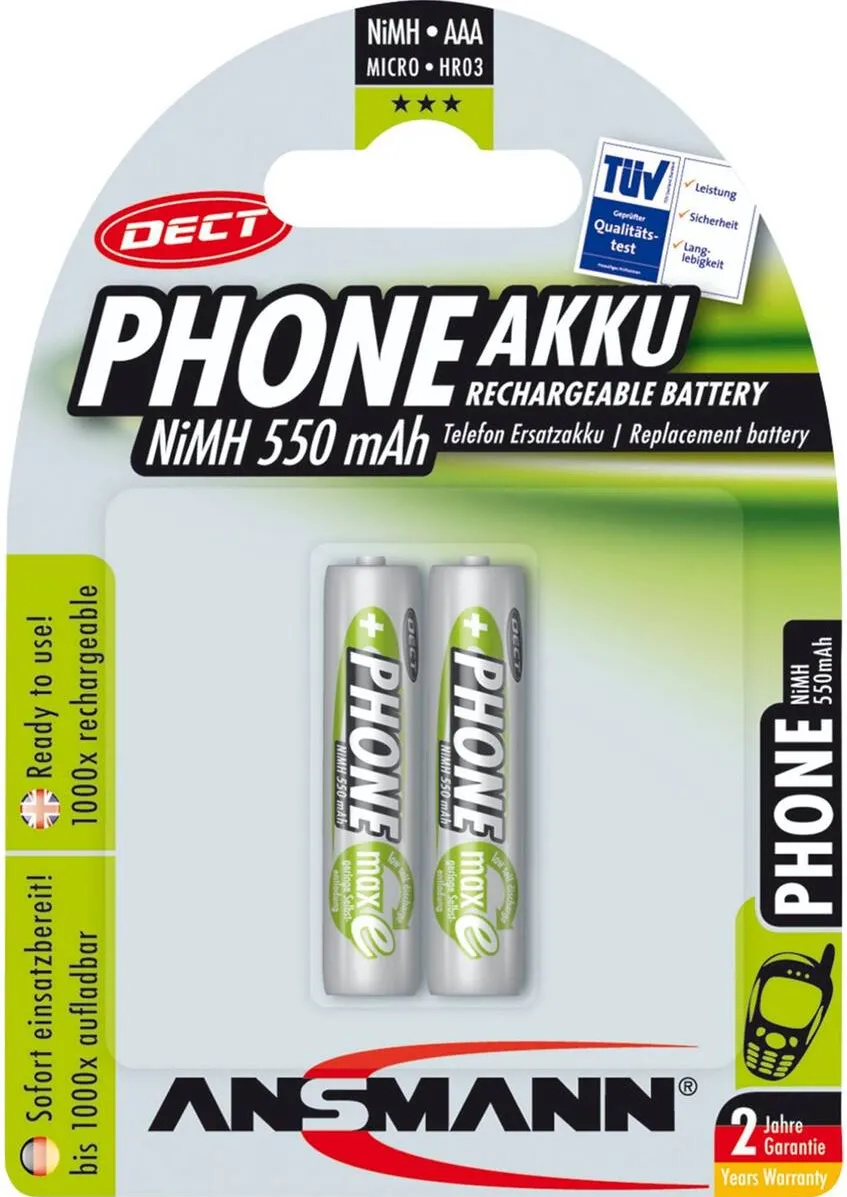 Ansmann Acumulator/Incarcator 1x2 maxE NiMH rech.bat. Micro AAA 550 mAh DECT PHONE